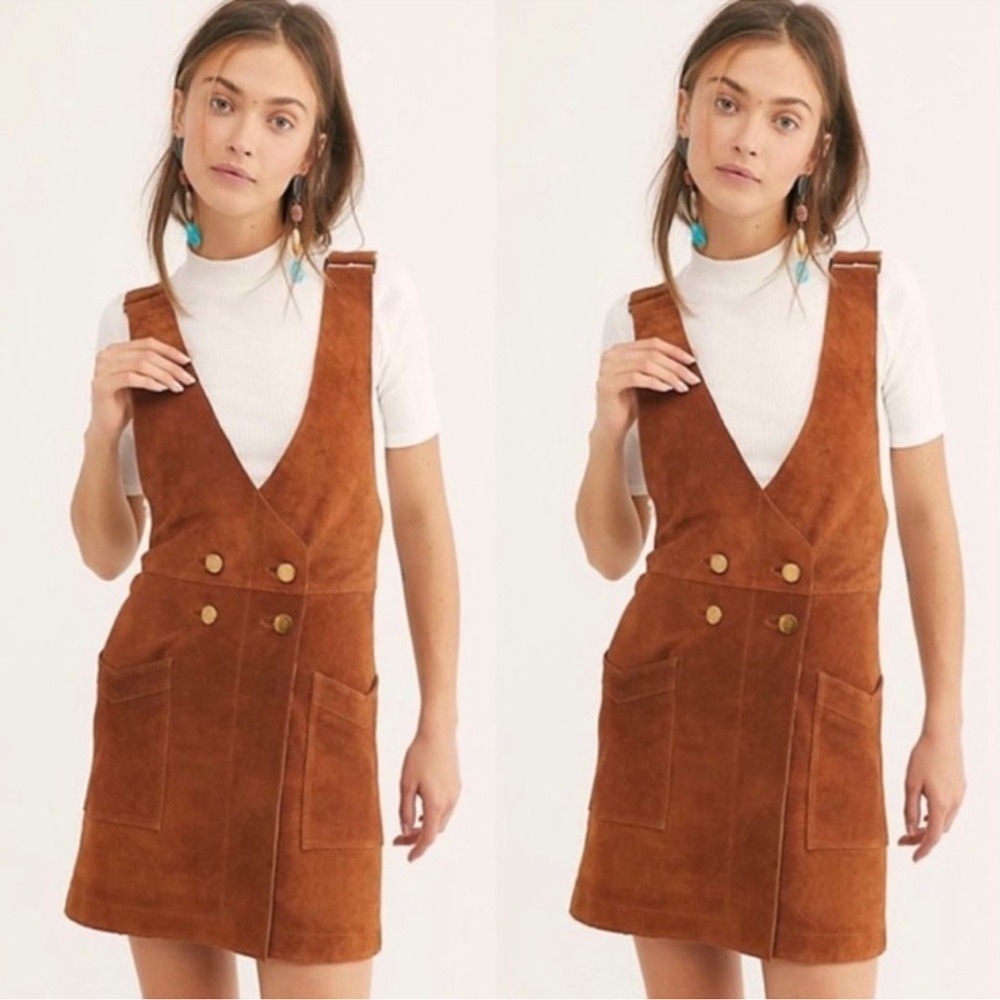 NWT Free People Canyonlands Suede Pinaforde Cowhide Dress sold out rust dress